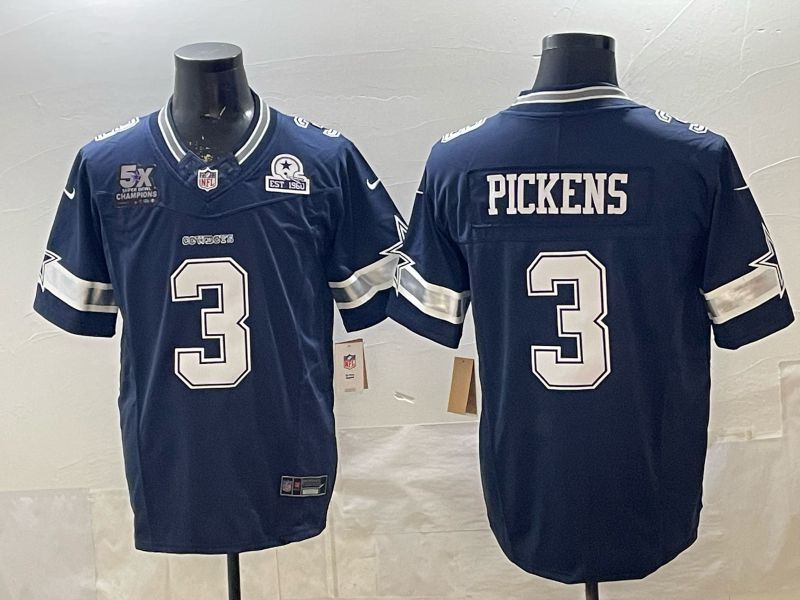 Men 2026 Dallas Cowboys #3 Pickens blue Limited Nike NFL Jersey style 04